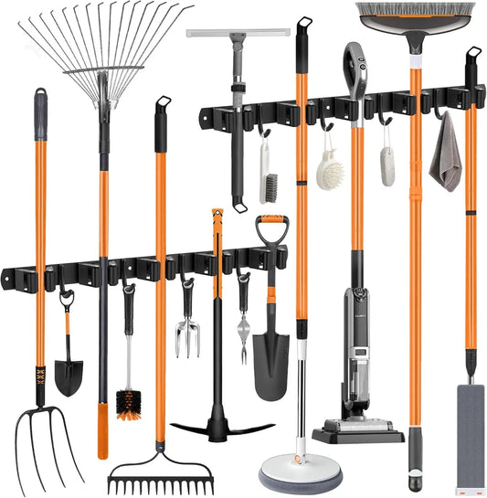 Wall Mount Broom Holder Stainless Steel 5 Racks With 4 Hooks Mop Broom Organizer Heavy Duty Laundry Room Garage Storage Hanger - Smoothy Home
