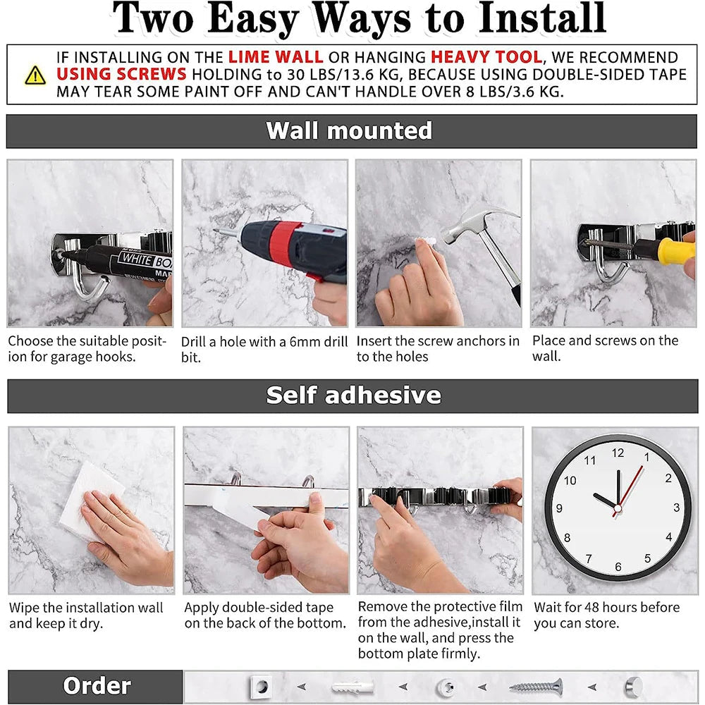 Wall Mount Broom Holder Stainless Steel 5 Racks With 4 Hooks Mop Broom Organizer Heavy Duty Laundry Room Garage Storage Hanger - Smoothy Home