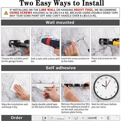 Wall Mount Broom Holder Stainless Steel 5 Racks With 4 Hooks Mop Broom Organizer Heavy Duty Laundry Room Garage Storage Hanger - Smoothy Home