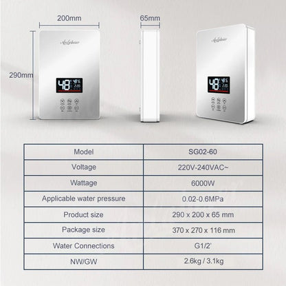 Water Heater With Shower Set 220V 6kw Water Heater Electric Water Heater Electric Smart Shower Control - Smoothy Home