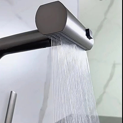 Waterfall Pull Out Kitchen Faucet White Intelligent Digital Display Cold Hot Mixer Taps Rotatable Sink Lifting Basin Faucet - Smoothy Home