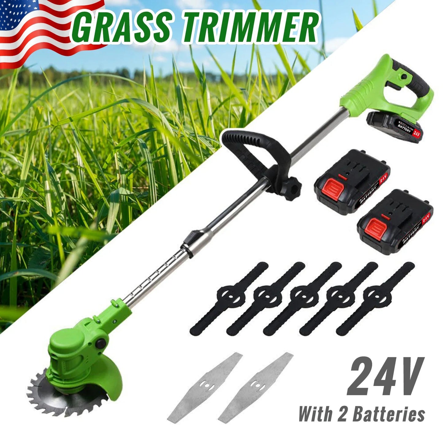 Weed Trimmer Lawn Electric Brushles 2-in-1 Cordless String Grass Trimmer Cutter Fast Charger With 2 xBattery for Yard Garden - Smoothy Home