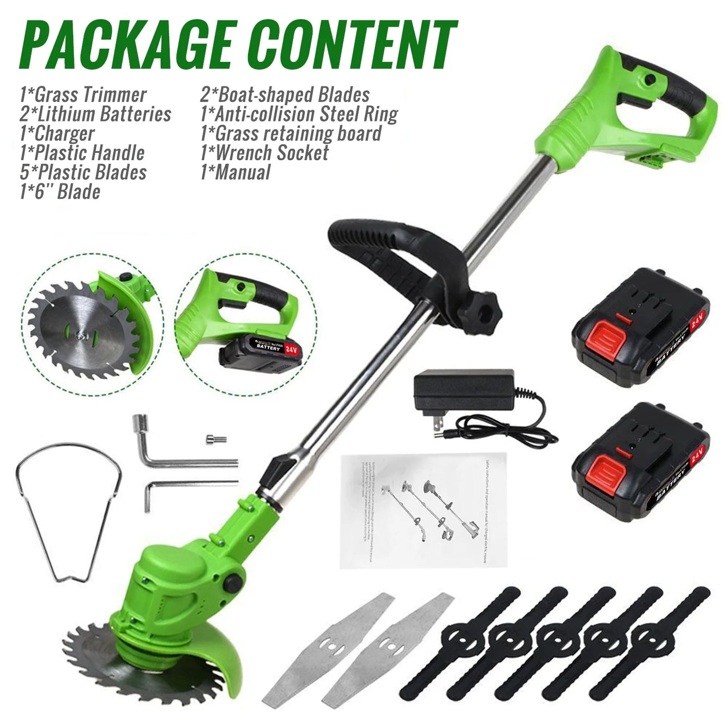 Weed Trimmer Lawn Electric Brushles 2-in-1 Cordless String Grass Trimmer Cutter Fast Charger With 2 xBattery for Yard Garden - Smoothy Home
