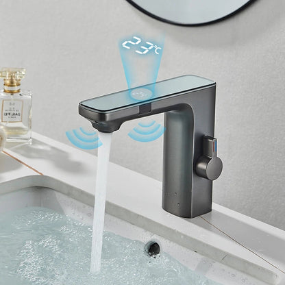White Smart Sensor Basin Faucet Screen Digital Display Hot Cold Water Mixer Tap Touchless Vanity Sink Faucet For Bathroom - Smoothy Home