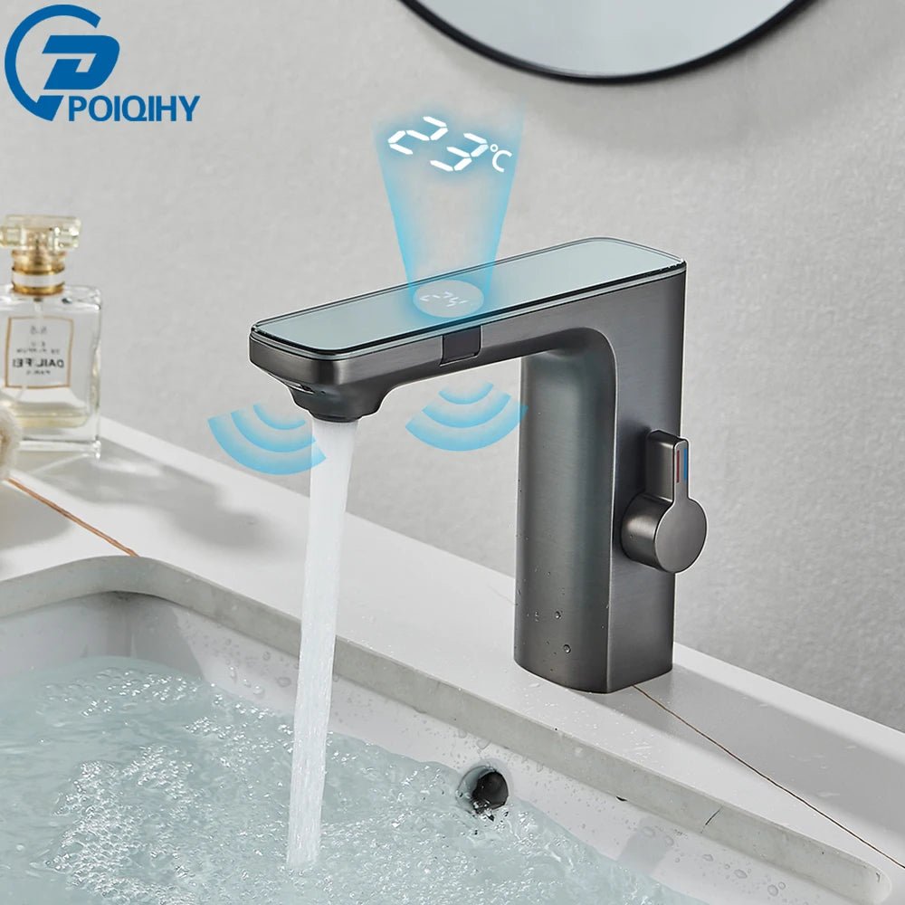 White Smart Sensor Basin Faucet Screen Digital Display Hot Cold Water Mixer Tap Touchless Vanity Sink Faucet For Bathroom - Smoothy Home