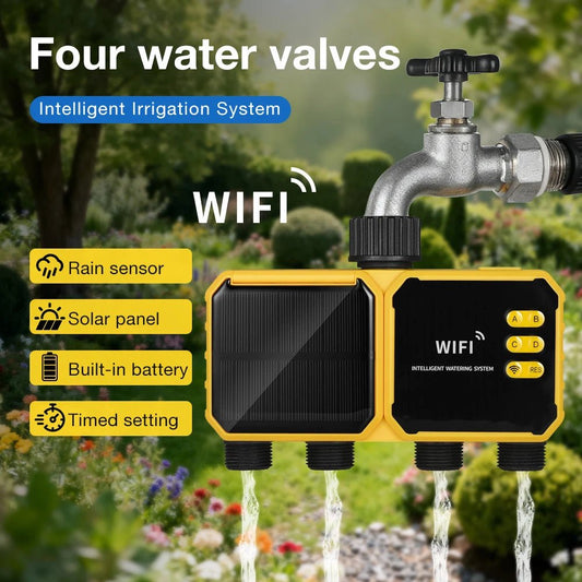 WiFi Solar Irrigation Timer 1/2/4 Outlets Smart Irrigation System Flower Watering Timing Controller for Garden Greenhouse - Smoothy Home