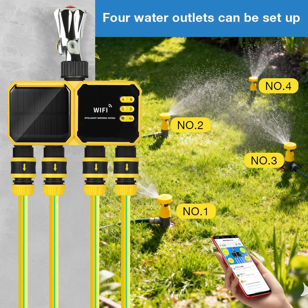 WiFi Solar Irrigation Timer 1/2/4 Outlets Smart Irrigation System Flower Watering Timing Controller for Garden Greenhouse - Smoothy Home