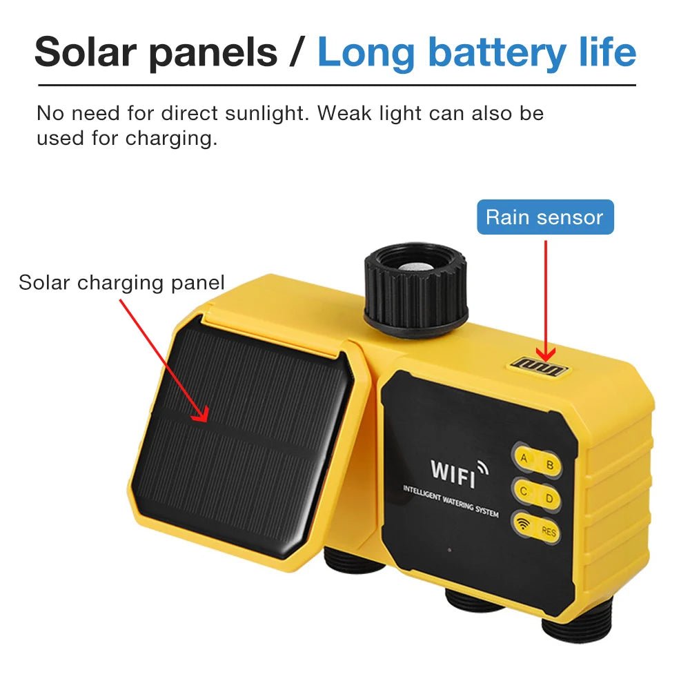 WiFi Solar Irrigation Timer 1/2/4 Outlets Smart Irrigation System Flower Watering Timing Controller for Garden Greenhouse - Smoothy Home