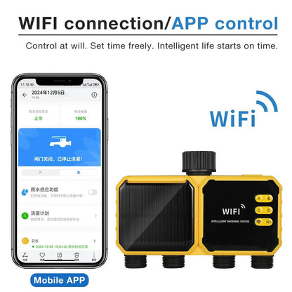 WiFi Solar Irrigation Timer 1/2/4 Outlets Smart Irrigation System Flower Watering Timing Controller for Garden Greenhouse - Smoothy Home