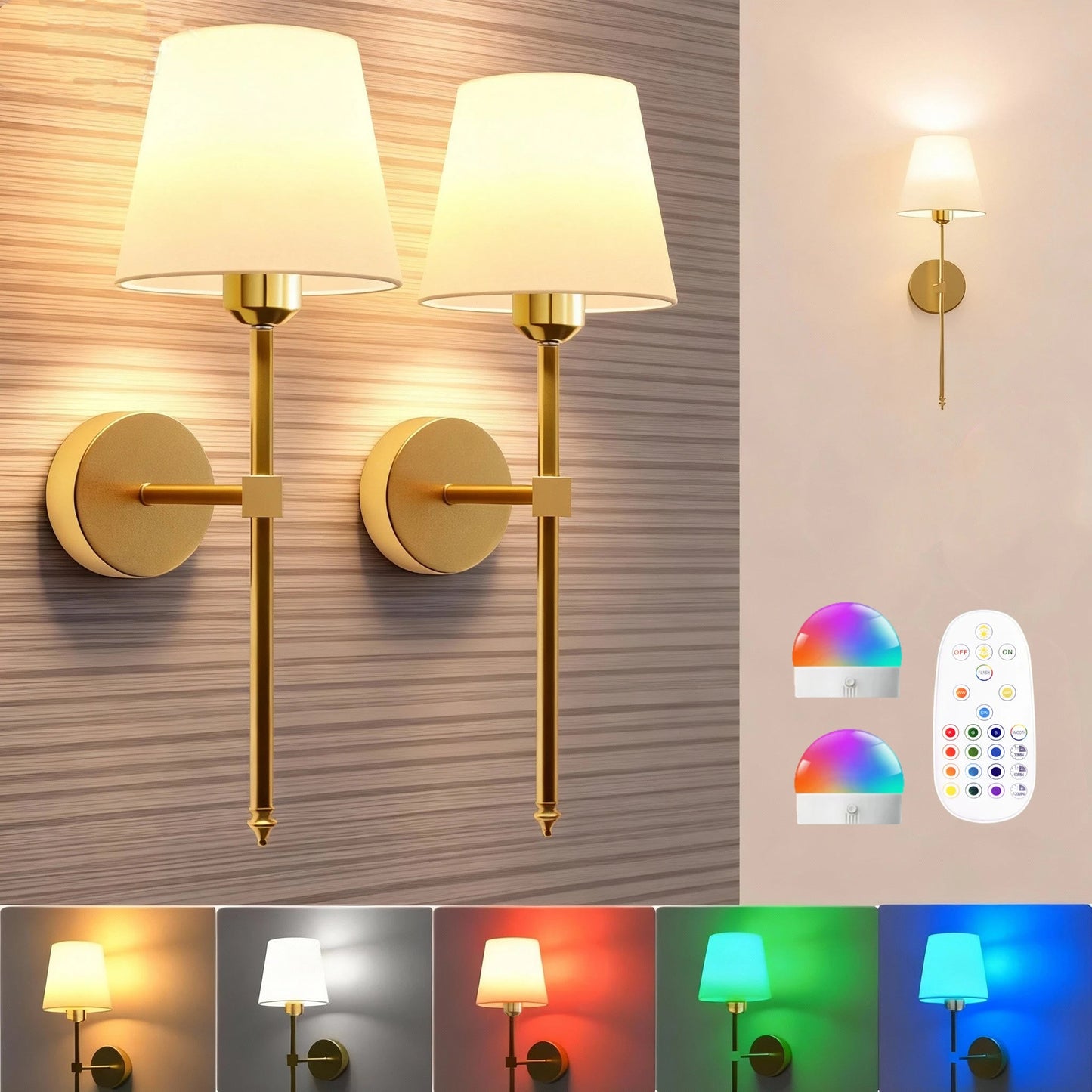 Wireless battery powered wall lamp rechargeable wall lamp dimmable detachable bulb remote control 10 color wireless wall lamp - Smoothy Home
