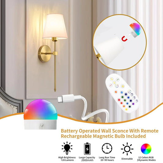 Wireless battery powered wall lamp rechargeable wall lamp dimmable detachable bulb remote control 10 color wireless wall lamp - Smoothy Home