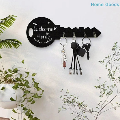 Wooden Frame Wall Mounted Modern Storage Organizer Creative Key Wall Storage Hook Boxwood Retro Hanging Storage Rack Clothing - Smoothy Home